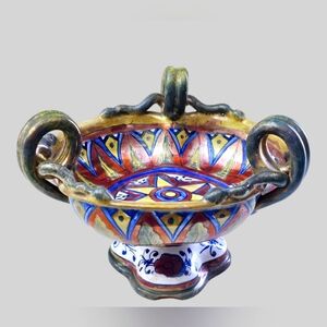 Societa Ceramica Umbria Luster Majolica Italian Pottery Compote Dish Snakes